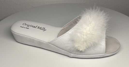 Original Milly 0028 Camoscio Bianco (PelleTop) Ciabatta da camera Donna