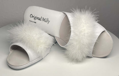Original Milly 0028 Camoscio Bianco (PelleTop) Ciabatta da camera Donna