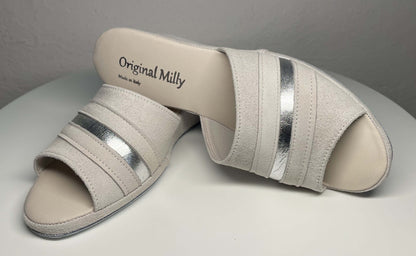 Original Milly 0076 Camoscio Bianco Panna (PelleTop) Ciabatta da camera Donna
