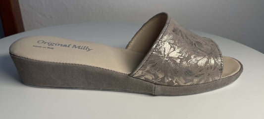 Original Milly 203 Camoscio Taupe Fiori (PelleTop) Ciabatta da camera donna