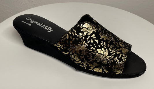 Original Milly 0101 Camoscio Nero Oro (PelleTop) Ciabatta donna da camera