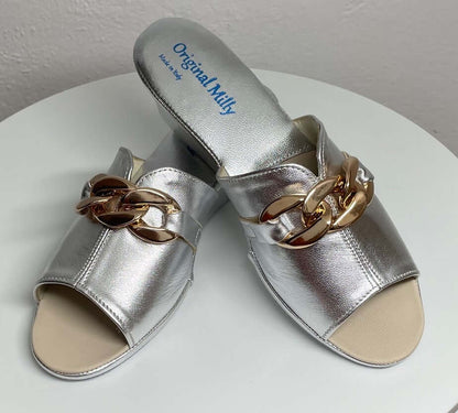 Original Milly 0105 Nappa Argento (PelleTop) Ciabatta da camera Donna
