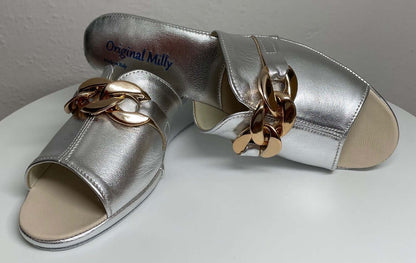 Original Milly 0105 Nappa Argento (PelleTop) Ciabatta da camera Donna