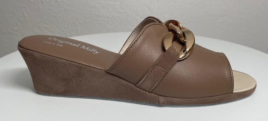 Original Milly 0105 Nappa Taupe (PelleTop) Ciabatta da camera Donna
