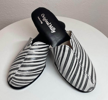 Original Milly 0004 Zebrato Nero (PelleTop) Ciabatta da camera Donna