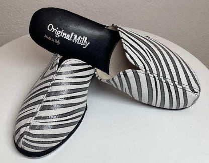 Original Milly 0004 Zebrato Nero (PelleTop) Ciabatta da camera Donna