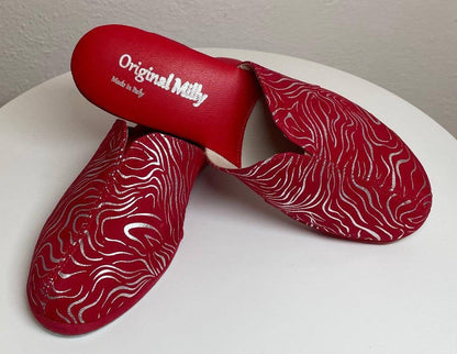 Original Milly 0004 Zebrato Rosso (PelleTop) Ciabatta da camera Donna