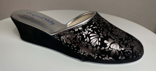 Original Milly 8000 Camoscio Nero Argento (PelleTop) Ciabatta da camera donna